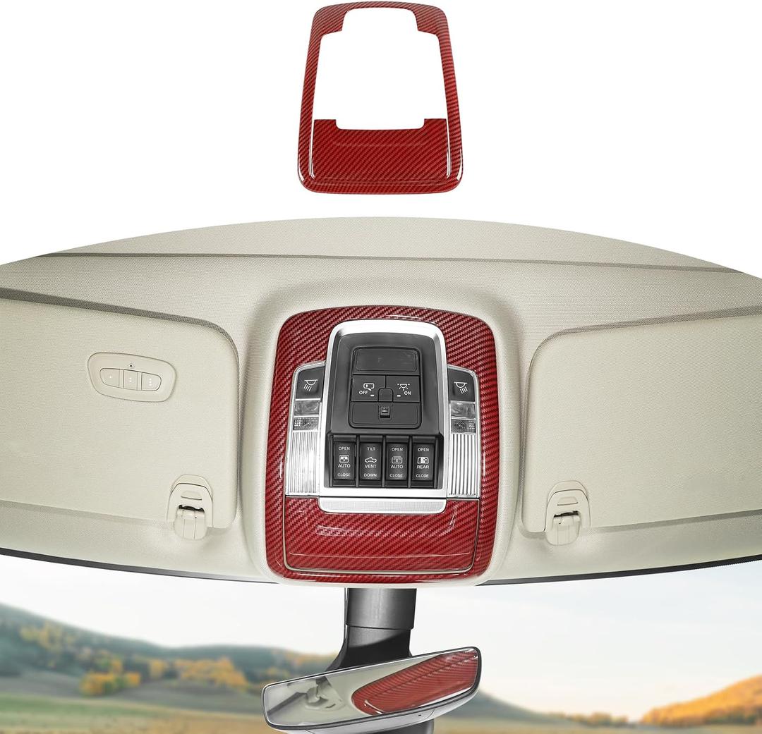 for RAM Overhead Console Panel Trim Cover Fit for RAM 2018-Present Red Carbon Fiber Interior Accessories, 2pcs