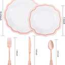 NOCCUR 150PCS Rose Gold Plastic Plates&Rose Gold Silverware-Include 30Dinner Plates, 30Salad plates, 90 Disposable Rose Gold Utensils- Ideal for Weddings/Party/Mother's Day