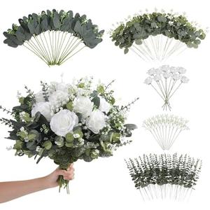 120 Pcs Mixed Artificial Eucalyptus Leaves Stems Bulk,Baby Breath Artificial Flowers Bulk with Eucalyptus Leaves Greenery Stems for DIY Bouquets Wedding Floral Home Decor (Green+White-120pcs)