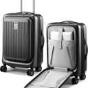 LUGGEX Carry on Luggage 22x14x9 Airline Approved, PC Hard Shell Suitcase with Front Pocket, Expandable Luggage with USB Port (Black, 20 Inch, 37L), Charcoal Metallic