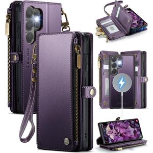 Defencase for Samsung Galaxy S26 Ultra Magnetic Wallet Case Compatible with Magsafe with RFID Blocking Zipper & Card Holder Women, PU Leather Detachable Phone Case for Galaxy S26 Ultra 6.9", Purple