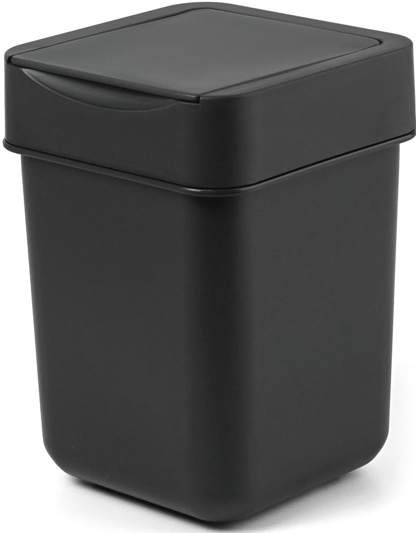 Carrotez Mini Trash Can, Coffee Bar, Vanity, Desk, Countertop, 2 Liter/ 0.5 Gallon, Mini Wastebasket, Garbage Container Bin - Black