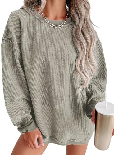 Jokeluck Women's Casual Corduroy Sweatshirts 2025 - Comfortable Long Sleeve Crewneck Pullovers for Fall and Winter M