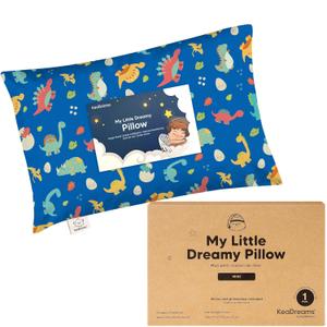 Mini Toddler Pillow with Pillowcase - 9x13 My Little Dreamy Travel Kids Pillow for Sleeping, Toddler Bed, Small, Tiny, Organic Cotton Pillowcase, Soft & Breathable, Kids 2-4 Years Old (DinoWorld)