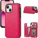 Wallet Case Compatible with iPhone 13,Slim Protective case with Card Holder,Premium PU Leather Kickstand Card Slots Case with a Screen Protective Glass for iPhone 13(6.1")-Rose Red