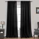Mrs. Naturall Black Linen Curtains for Living Room 42x84 Inch Length 2 Panels Set, Back Tab Light Gray Sheer Curtain Drapes 84 Inches Long for Bedroom Home Office