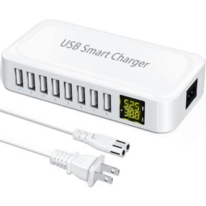 USB Charging Station, Ziwodiv 8-Port 60W/12A Charger Station, Multi Ports USB-A Charging Hub with LED Display, Compact Desktop Charger for Multiple Devices, iPhone iPad Samsung Android and Tablet (White)