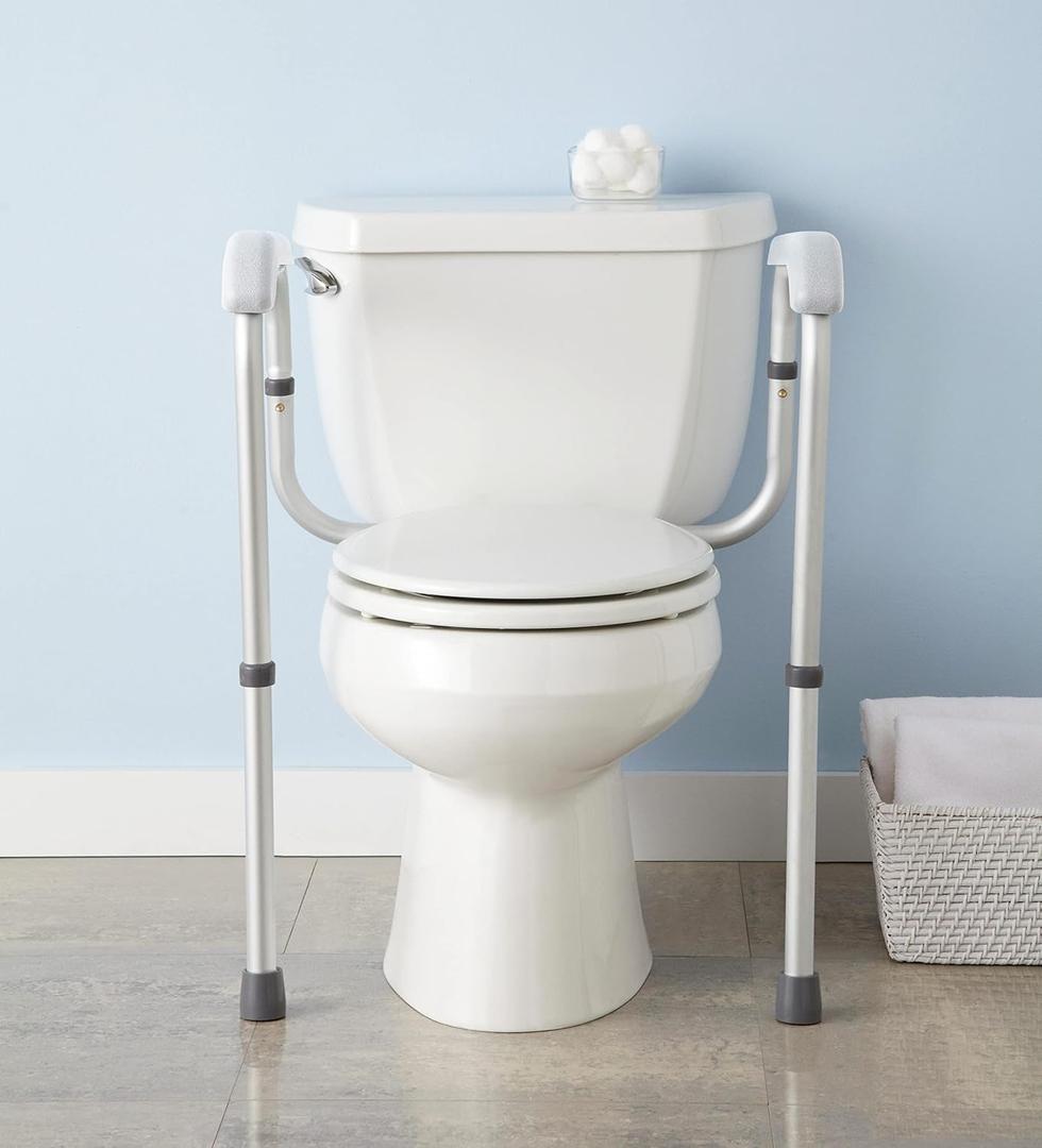 Toilet Safety Rails, Adjustable Stand Alone Toilet Safety Frame, Medical Bathroom Handrail Toilet Bars for Elderly, Handicap and Disabled, 374.8lbs Weight Capacity