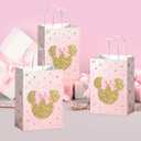 24pcs Cartoon Mouse Pink Golden Paper Gift Bag Party Favor Bags with Handle for Cookies Cakes Chocolates Candies Girls Party Baby Shower Decoration Supplies
