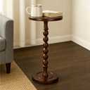 Round Side Table for Small Spaces, Drink Table with Oak Wood Pedestal, Modern End Table Nightstand for Living Room, Bedroom, Office, and Corners, Tool-Free Assembly, Brown