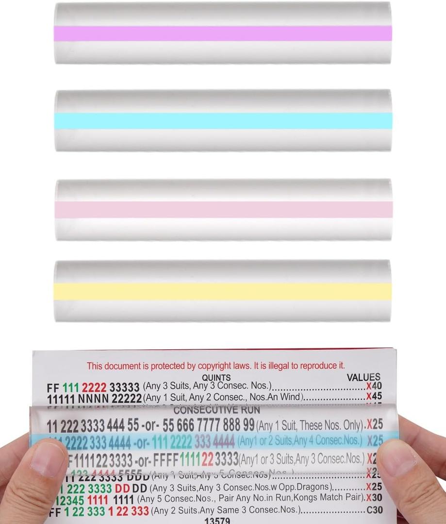 Adkoat 4PCS Magnifying Mahjong Line Reader with Highlight Marker - 5.5" Bar Magnifier for Reading with Guided Line Strips - Mah Jong Accessories - Gifts Magnifying Ruler for Students Accounting Elder