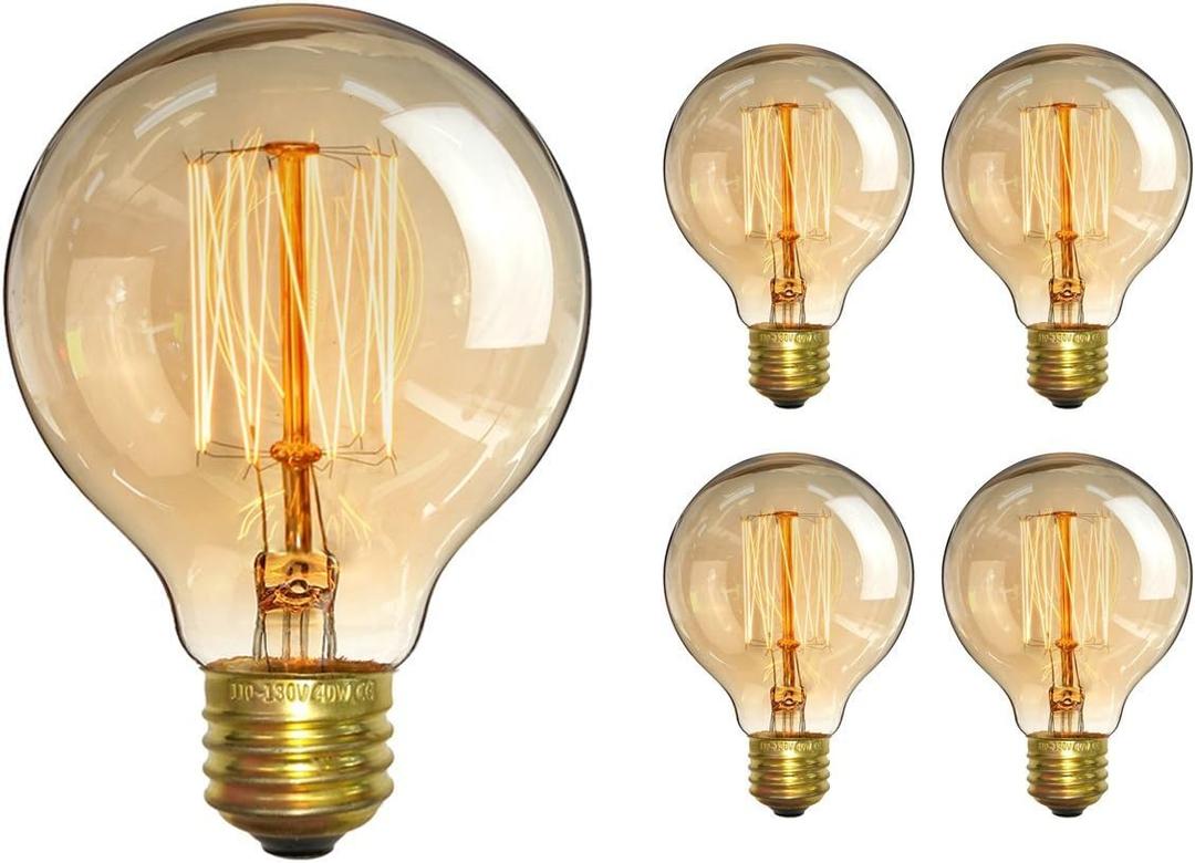 CTKcom Vintage Edison Bulb(4 Pack)- Antique Incandescent Bulbs Dimmable 40W Equivalent Warm Yellow Lamps, for Loft Coffee Bar Kitchen Home Light Fixtures Squirrel Cage Filament E26/E27 Base G80 110V