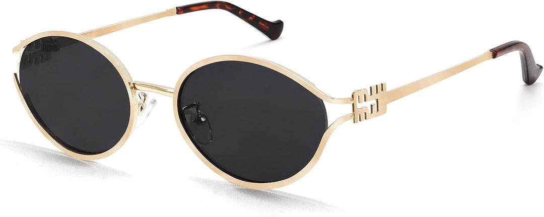 BOTEN Retro Oval Sunglasses for Women Men Small 90s Sun Glasses Trendy Gold Frame Round Shades Cute Designer Sunnies