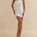 SOLY HUX Women's Mini Dress One Shoulder Ruffle Mesh Dresses Layered Backless Vacation Party Sundresses (Beige, S)