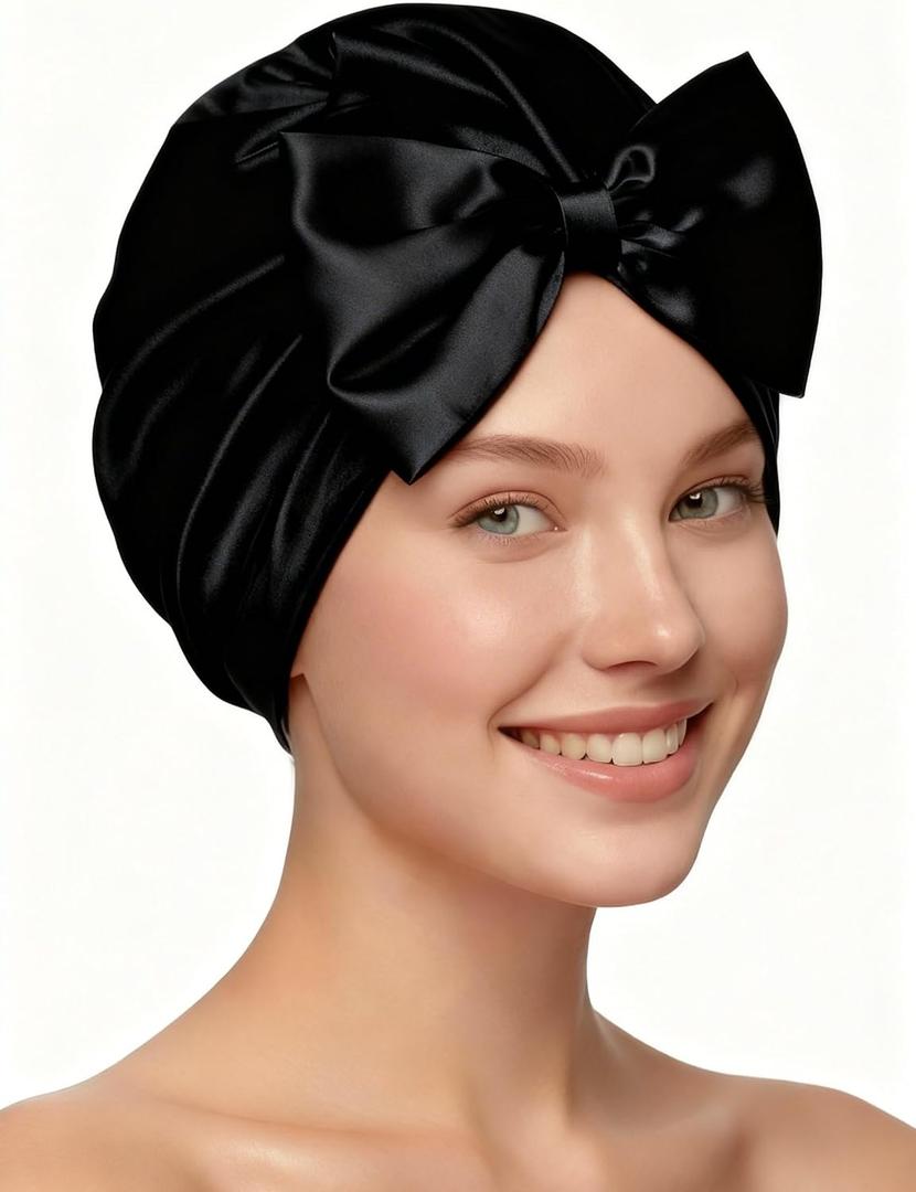 Ramede Bow Silk Bonnet for Sleeping Women Adjustable Satin Night Sleeping Cap Coquette Layer Smooth Hydration Hair Bonnet