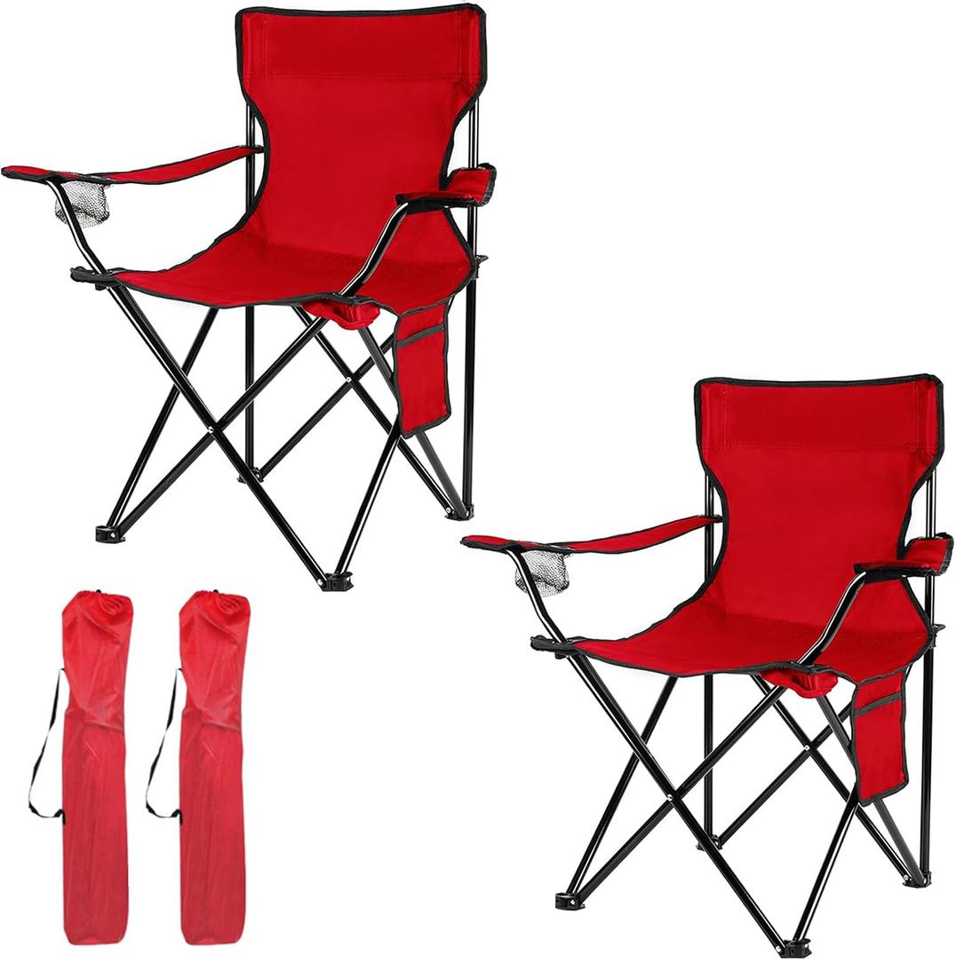 Damei century Folding Camping Chairs, for Beach, Lawn, Yard, 2-Pack Red