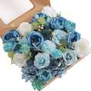 Artificial Flowers Combo, Fake Flowers for DIY Tables Centerpieces Baby Shower Bridal Shower Wedding Bouquet Arrangements Party Candle Holder Cake Decor Flower Home Decorations (Blue White)