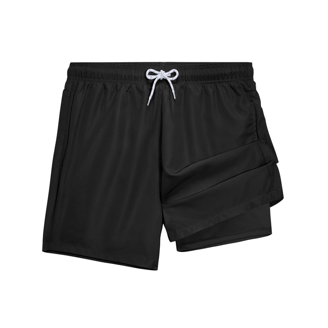 SurfTrak Swim Trunks Mens Bathing Suit 5 inch Inseam Compression Liner Beach Swim Shorts Lightweight Quick Dry Pockets Black (Black, XL)