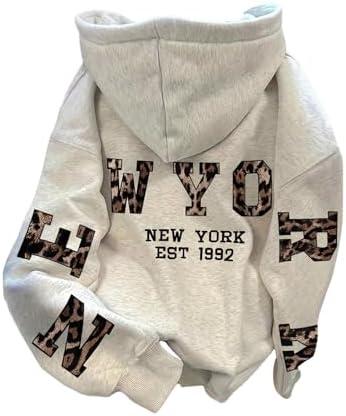 RoseSeek Women's Leopard Letter Graphic Hoodie Long Sleeve Hooded Sweatshirts Thermal Pullovers Tops XS