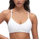 CRZ YOGA Butterluxe Ruched Sports Bras for Women - V Neck Spaghetti Thin Strap Y Back Wireless Padded Yoga Crop Top (L, White)