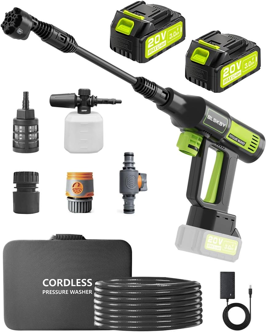 Portable Pressure Washer Cordless 2 Batteries - 1200PSI Brushless Battery Powered Power Washer with 6-in-1 Nozzle, Foam Cannon, 3 Power Level, Hand Held Pressure Washer for Cars Patio Driveway (Green)