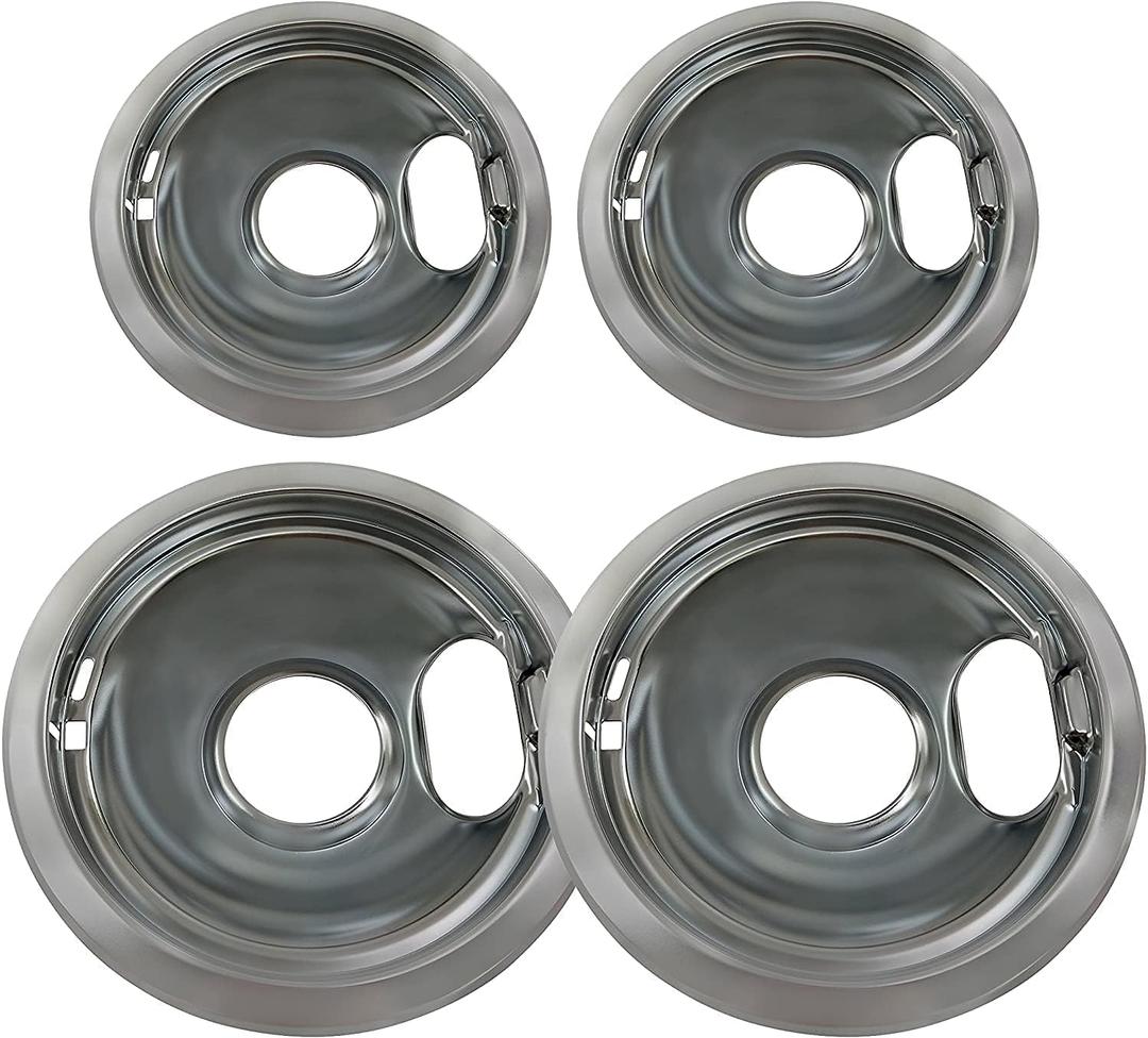 4 Pack Stainless Steel Reflector Bowls Universal Drip Pan Kits Gas Stove Burner Rings Replacement for Amana Crosley Frigidaire Maytag Whirlpool Two 6-Inch and Two 8-Inch