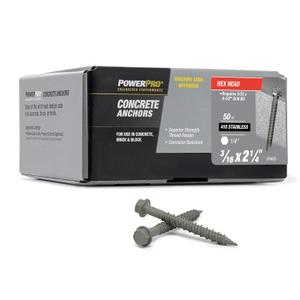 Power Pro Concrete Screw Anchors #410 Stainless Hex Washer (3/16" x 2-1/4") 100-Piece