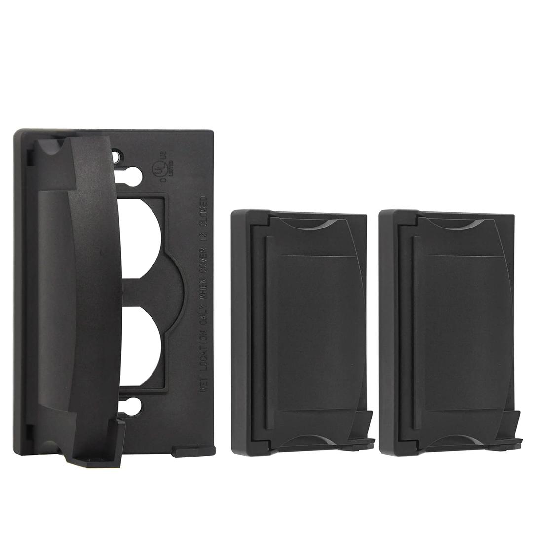 BESTTEN 3 Pack Outdoor Outlet Cover for Duplex Receptacles, Weatherproof Design Auto-Closing Lid, Black, UL Listed, H4.65 x W2.87 x D0.71