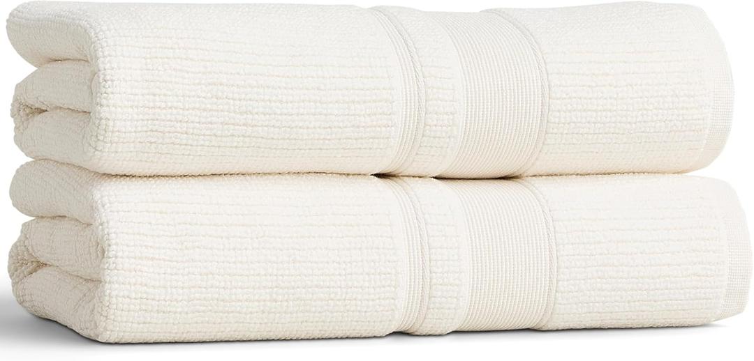 Preston Lane Douro Bath Towel Set 2 Pack Luxury Cotton Towels, Ultra Soft & Absorbent, Quick-Dry Spa-Quality Bathroom Towels, Made in Portugal, Alabaster