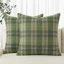 AVOIN colorlife Spring Summer Green Khaki Plaid Decorative Throw Pillow Covers, 18 x 18 Inch Holiday Scottish Tartan Cushion Case Farmhouse Decoration for Sofa Couch Set of 2