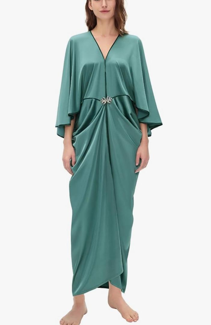 BABEYOND 1920s Satin Cocoon Gown - Hollywood Style Robe Great Gatsby Party Outfit Women's Batwing Sleeves Art Deco Coat Robe,Turquoise, M