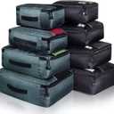 Packing Cubes Luggage Bags Organizer Durable Travel Accessories With Clothing Label (8 set - Black/Grey)