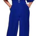 HWP Dressy Jumpsuits for Women Elegant One Piece Jumpsuits V-Neck Ruffle Short Sleeve Wide Leg Ladies Jumpsuit Rompers (L)