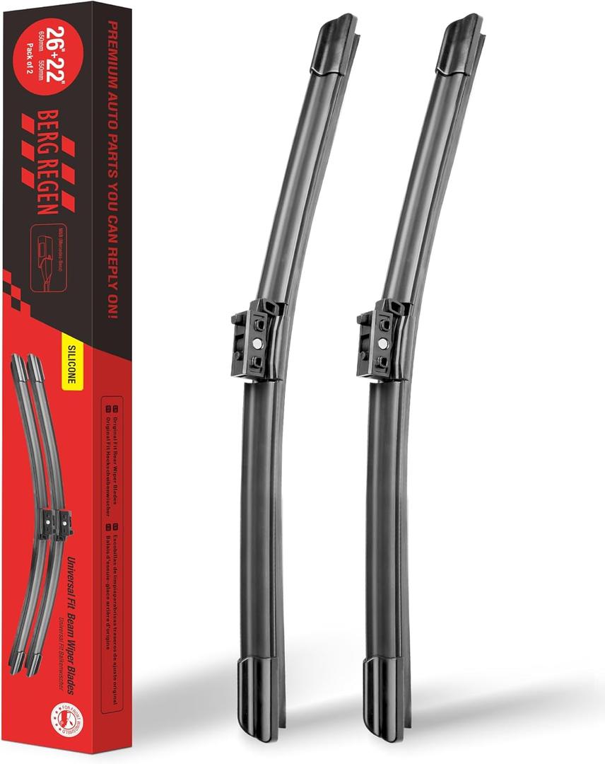 BERG REGEN 2 Facotroy Windshield Wiper Blade Sets Replacement for 2023-2020 MBZ GLE350 GLE450 GLE53 GLE580 GLE63 GLS450 GLS580 OEM Quality All Weather - 26"/22" (Set of 2) Top Lock