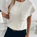 Womens Short Sleeve Sweaters Summer Cap Sleeve Tops Casual Crewneck Oversized Lightweight Knit Sweater Vest (White, XL)