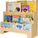 CAALMA Premium Scalloped Bookshelf for Nursery & Kids Bedroom - 29.5x27.5 in - 3-Tier Wooden Montessori Bookshelf - Kids Bookcase for Nursery, Playroom or Classroom, Minimalist Toddler Book Shelf