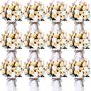 Domensi 8 Sets Wedding Centerpiece for Table Artificial Rose with Vase Fake Bouquets and Metal Pot Floral Arrangements for Holiday Party Event Table Decor (Champagne Gold)