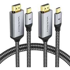 WARRKY 4K 60Hz USB C to HDMI Cable 3.3ft 2Pack [Anti-Interference Gold-Plated Plugs] Aluminum Type-C to HDMI 2.0 Cord, Thunderbolt 3/4/5 Compatible for iPhone 15/16 Series, MacBook, iMac, iPad, Galaxy