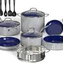 14PC Pots and Pans Set Non Stick Silver Gray, Ceramic Cookware Set, 9H Diamond-Reinforced, Forged Aluminum Fast Even Heating, PFAS-Free, Stay-Cool Stainless Handles, Induction, Oven & Dishwasher Safe