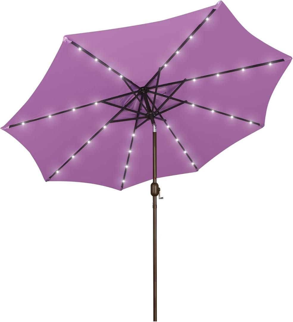 Blissun 9 ft Solar Umbrella, Patio Umbrella with 32 LED Lights, Table Market Umbrella, Outdoor Umbrella for Garden, Deck, Backyard (Lilac)