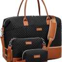 Travel Bag for Women, Weekender Bags Large Carry On Overnight Bag Duffel with Separate Shoes Compartment & Strap, Hospital Bags for Labor and Delivery, Black Brown (Medium)