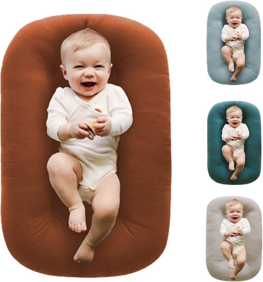 Baby Lounger for Newborn,Baby Nest for Newborn Soft Cotton Breathable for Playtime & Relaxation,Flat Babies Essentials Gifts Newborn Lounger for Boys & Girls 0-12 Months Biege