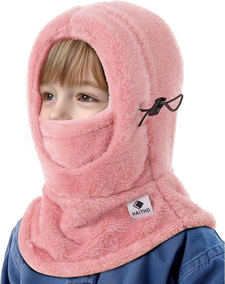 Kids Ski Mask Balaclava for Boys Girls, 2 Size Fleece Winter Face Mask Hat for Kids Toddler, Warm Balaclava Hood Neck Scarf (2-7 Years, Pink)