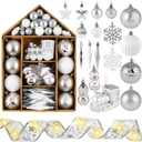 DomeStar 70PCS Christmas Ball Ornaments Set, Silver and White Shatterproof Xmas Tree Ball Ornaments Bulk for Xmas Holiday Party Decor