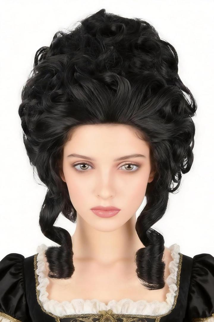 Colonial Wigs for Women Black Victorian Court Vintage Wig Baroque Fluffy Beehive Wigs Halloween Costume Party Dress Wig
