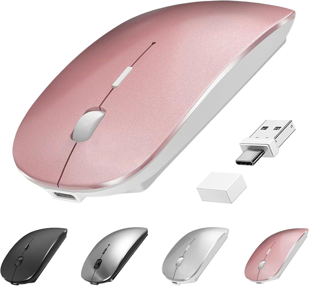 Bluetooth Wireless Mouse USB C for MacBook Air Pro iMac Laptop Desktop Computer, Wireless Rechargeable Silent C Mouse for Mac Desktop/iPad/Surface Pro (BT5.2/3.0, 2.4G USB A, Type-C Receiver)