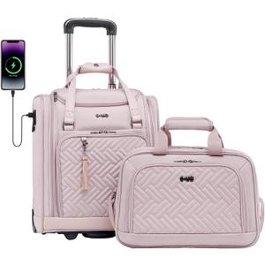 Coolife Luggage Carry On Luggage Underseat Luggage Suitcase Softside Wheeled Luggage Lightweight Rolling Travel Bag Underseater (Pink, Carry-On 16-Inch)