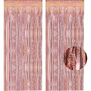Rose Gold Tinsel Curtain Party Backdrop - GREATRIL Foil Fringe Curtain Streamers for Bachelorette Party Decorations Bride Be Party Streamers 2 Packs (Rose Gold)