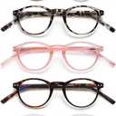 EYEURL 5-Pack Round Reading Glasses for Women Men Neck Hanging Small Blue Light Glasses Retro Round Computer Glasses With Spring Hinges TR90 Lightweight Readers for Women 2.0