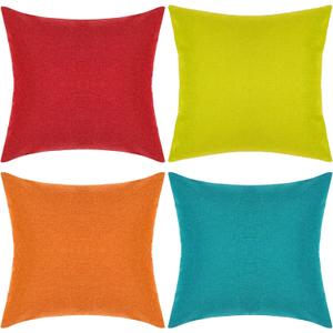 Pack of 4 Decorative Outdoor Waterproof Throw Pillow Covers ONLY Square Garden Cushion Cases for Patio, Couch, Tent and Sofa, 18 x 18 Inches, (Yellow, Red, Orange, Blue-Green)